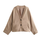 Ladies oversized jacket with V-neck, raglan sleeves, and side pockets Fashion Glam