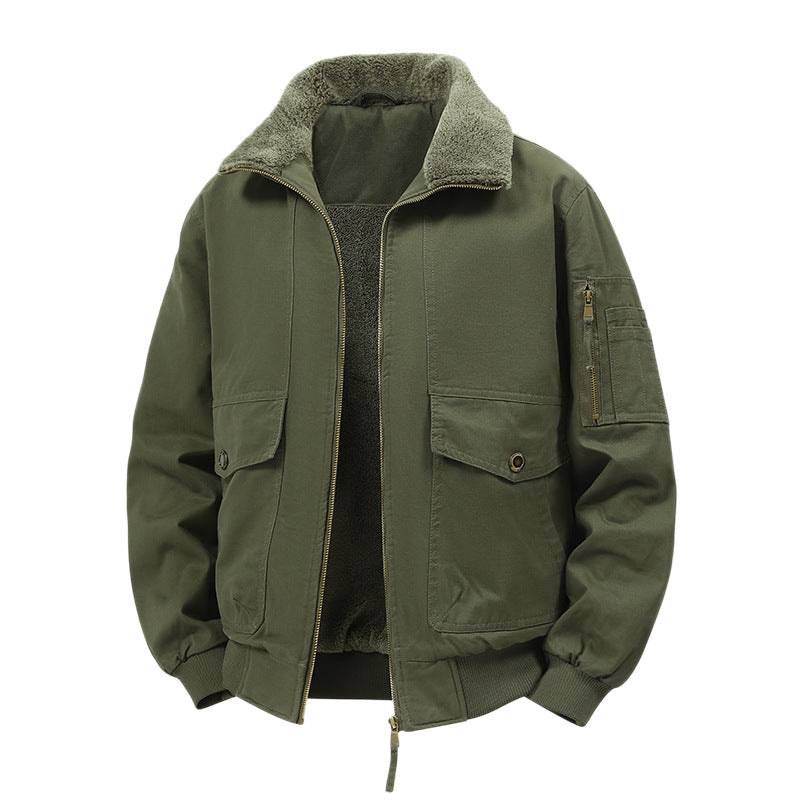 Men's Military Inspired Thermal Bomber Jacket with Teddy Lining, Arm Pocket and Snap Flap Pockets Fashion Glam