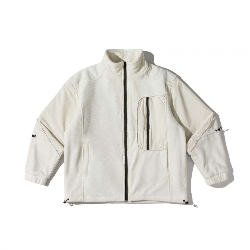 Unisex Oversize Fleece Jacket with Nylon Panels, High Stand-Up Collar and Multi-Pockets Fashion Glam