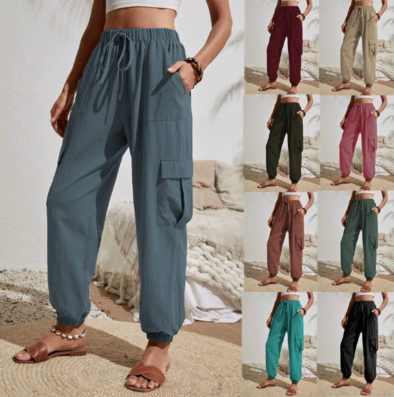 Women's Lightweight Cargo Jogging Pants with Drawstring, Elastic Waistband and Elastic Cuffs Fashion Glam