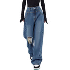 Women high-waisted oversized baggy jeans with knee rip and wide leg Fashion Glam