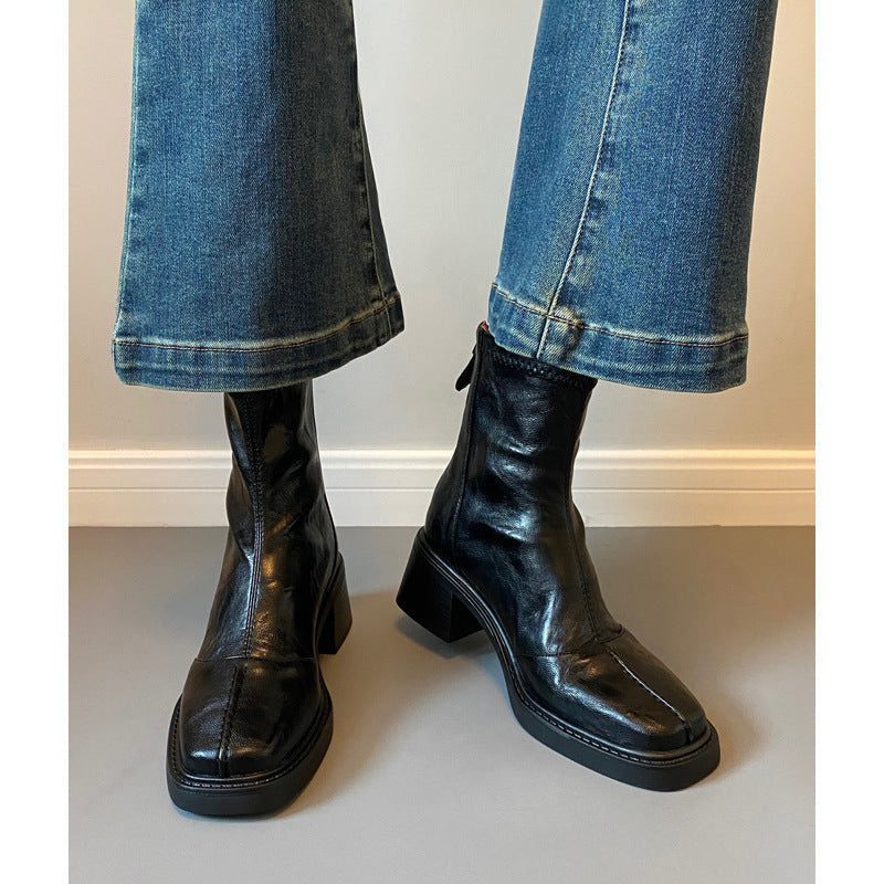 Women ankle boots with thick heel and zipper closure Fashion Glam