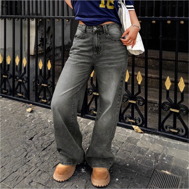 Women's High-Waist Wide Denim Pants with Palazzo Cut Fashion Glam