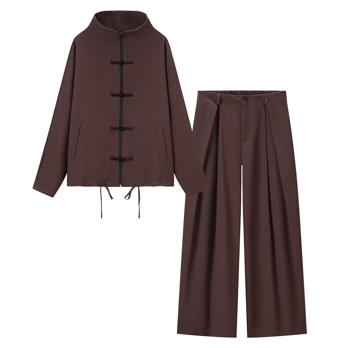 Women's lightweight boxy jacket with stand-up collar, zipper front, drawstring and decorative knot closures Fashion Glam