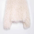 Women's Short-Cropped Bolero Jacket made of Long-Fiber Synthetic Fur with Shaggy Texture Fashion Glam