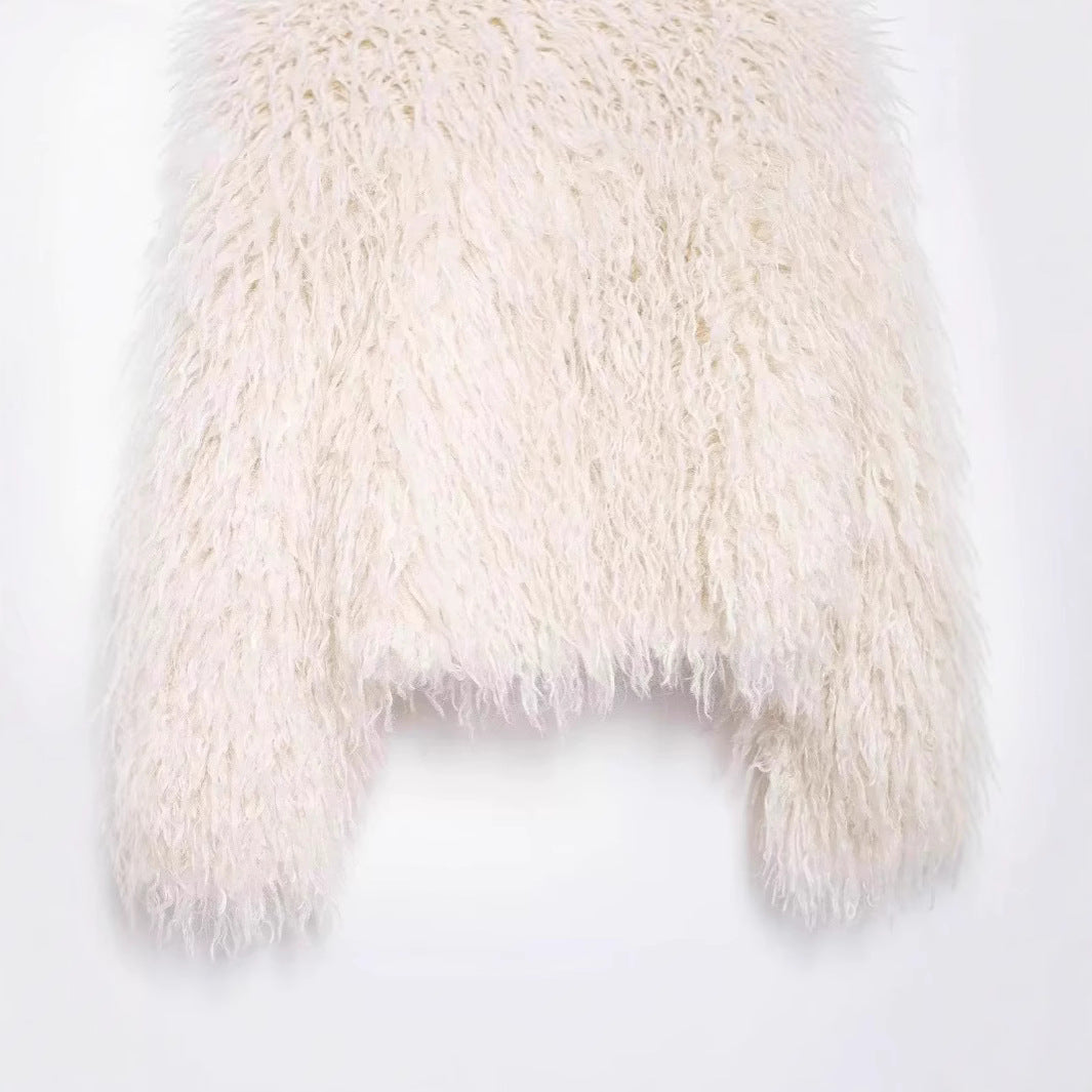 Women's Short-Cropped Bolero Jacket made of Long-Fiber Synthetic Fur with Shaggy Texture Fashion Glam