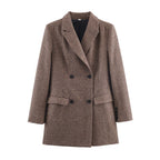 Women's Double-Breasted Houndstooth Blazer with Oversized Cut and Lapel Collar Fashion Glam