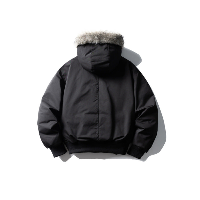 Men's Insulated Winter Bomber Jacket with Hood and Faux Fur Trim Fashion Glam