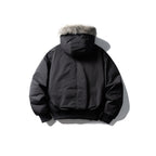 Men's Insulated Winter Bomber Jacket with Hood and Faux Fur Trim Fashion Glam
