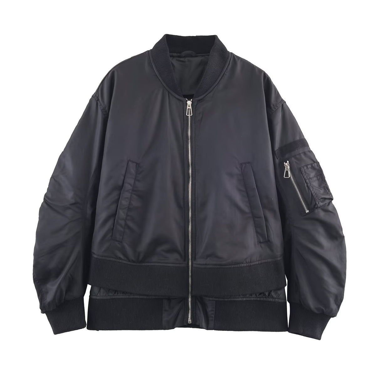 Women's Oversize Bomber Jacket with padded quilted lining, sleeve zip pocket and wide ribbed cuff Fashion Glam