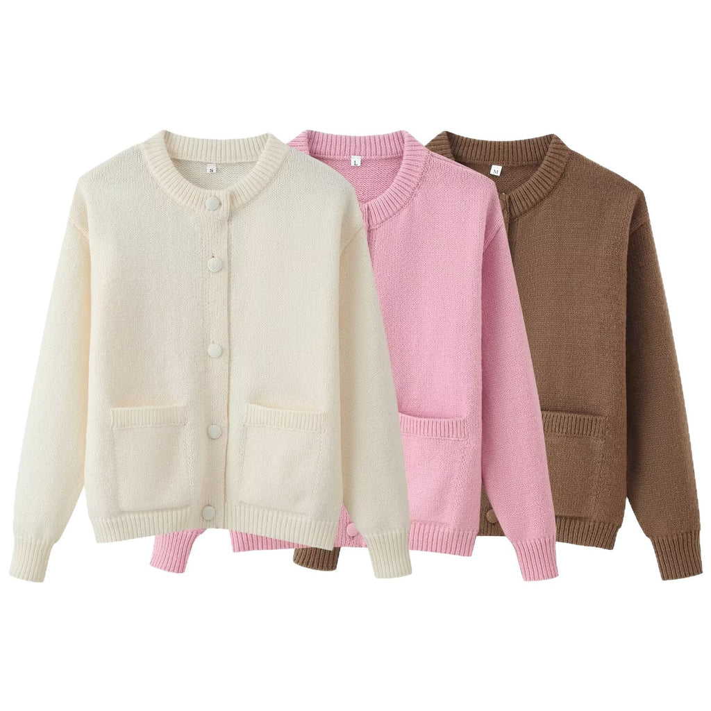 Women Oversize Knit Cardigan with Decorative Buttons and Patch Pockets Fashion Glam