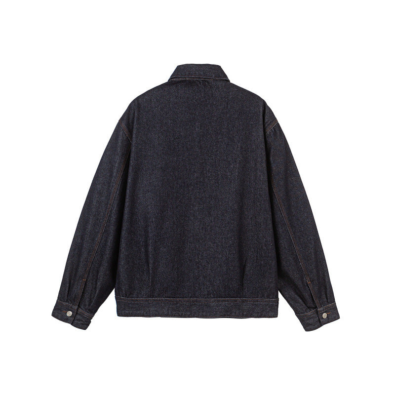 Men's Boxy Denim Jacket with Full Zip, Chest Zip Pocket and Shirt Collar Fashion Glam