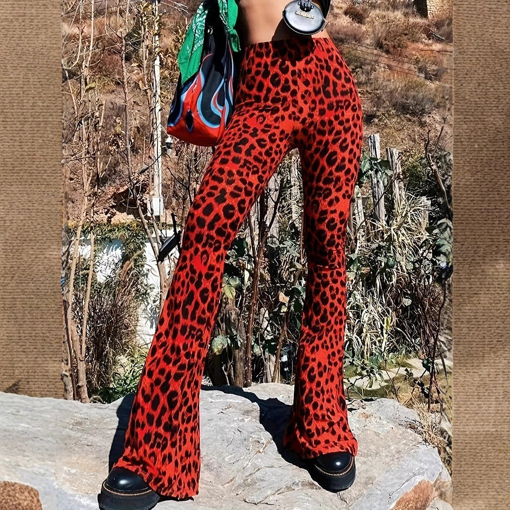 Women Flared Leopard Print Pants Fashion Glam
