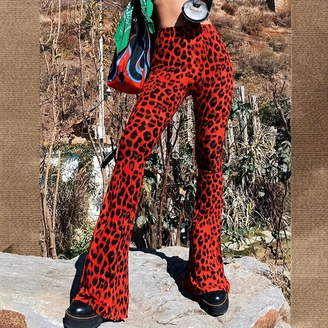 Women Flared Leopard Print Pants Fashion Glam
