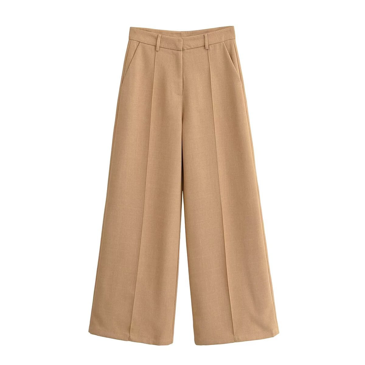 Women's high-waisted wide pleated trousers with continuous crease and side pockets Fashion Glam