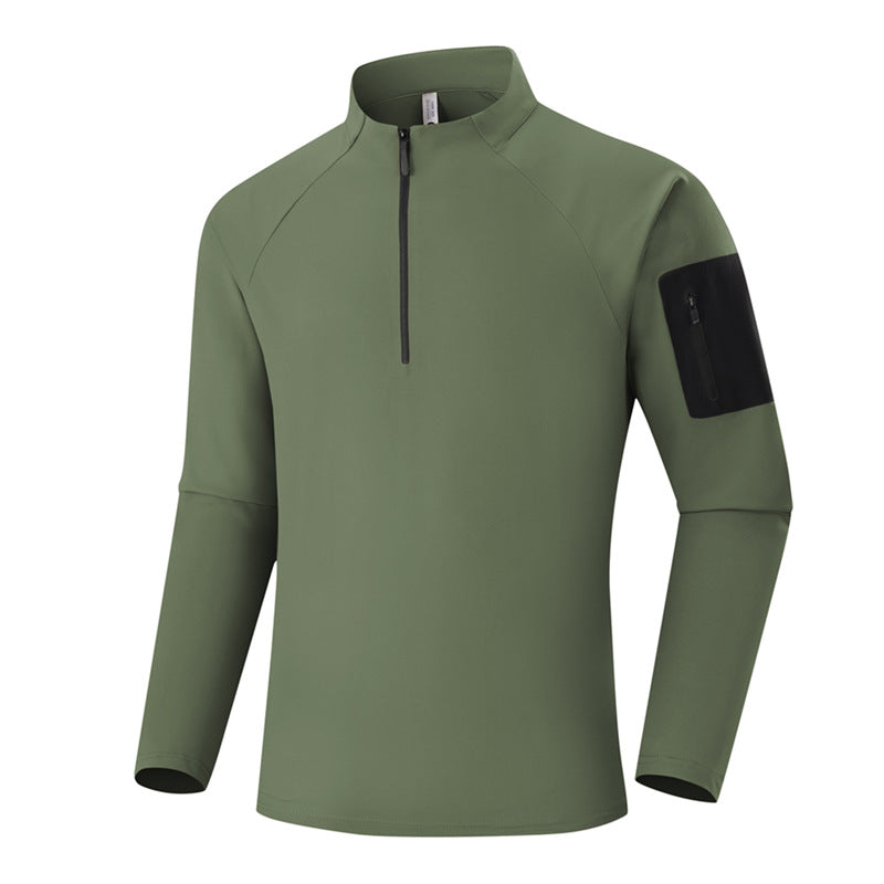 Men's Breathable Functional Long Sleeve Shirt with Stand Collar, 1/4 Zipper and Sleeve Utility Pocket Fashion Glam