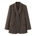 Women Double-breasted Oversized Tweed Blazer with Houndstooth Pattern Fashion Glam
