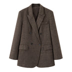 Women Double-breasted Oversized Tweed Blazer with Houndstooth Pattern Fashion Glam