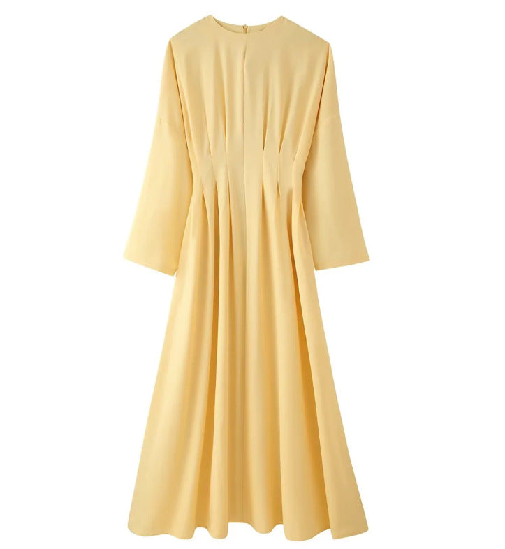 Ladies max dress with pleated bodice pleats, wide skirt and long bell sleeves Fashion Glam