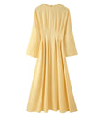 Ladies max dress with pleated bodice pleats, wide skirt and long bell sleeves Fashion Glam