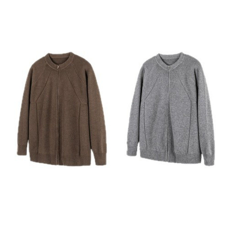 Unisex Well-Groomed Knit Zip Jacket in Oversize Bomber Style with Round Neck Fashion Glam