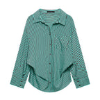 Women's Striped Oversized Shirt Blouse with Chest Pocket and Wide Cuffs Fashion Glam