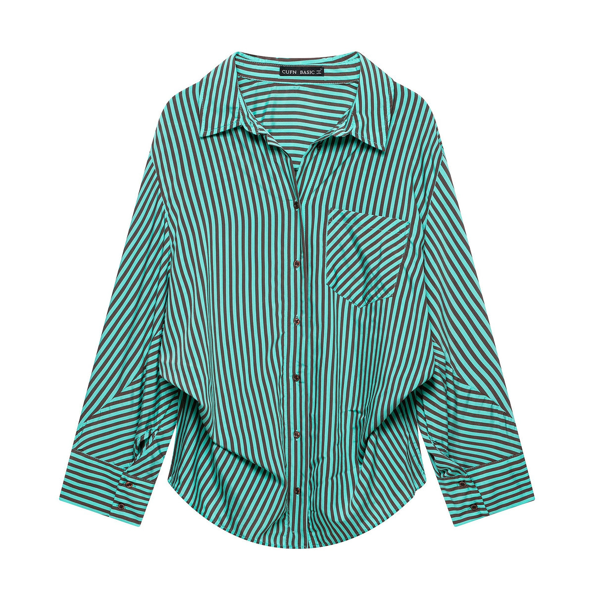 Women's Striped Oversized Shirt Blouse with Chest Pocket and Wide Cuffs Fashion Glam