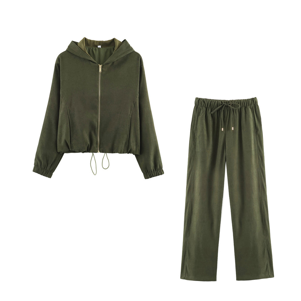 Women's wide lounge pants in velour look with drawstring and side pockets Fashion Glam