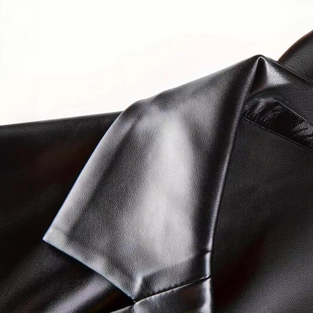 Women Oversized Blazer in Leather Look with Structured Shoulders Fashion Glam