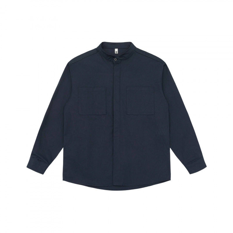 Unisex Oversized Shirt Jacket with Stand-up Collar, Concealed Button Placket and Patch Chest Pockets Fashion Glam