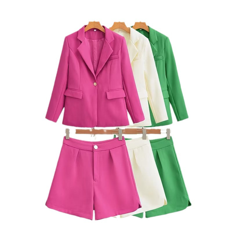 Women's Two-Piece Fitted Blazer and Shorts Set with Corset Crop Top Fashion Glam