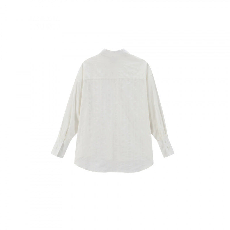 Unisex Oversize Linen Blend Shirt with Textured Stripes, Kent Collar and Rounded Hem Fashion Glam