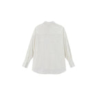 Unisex Oversize Linen Blend Shirt with Textured Stripes, Kent Collar and Rounded Hem Fashion Glam