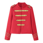 Ladies Cropped Military Jacket with Gold Embroidered Galloons and Stand-up Collar Fashion Glam