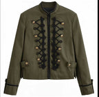 Women’s short military-style jacket with decorative cords and stand-up collar Fashion Glam