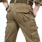Men's Robust Elastic Canvas Cargo Pants with Reinforced Knee Areas and Multi-Pockets Fashion Glam