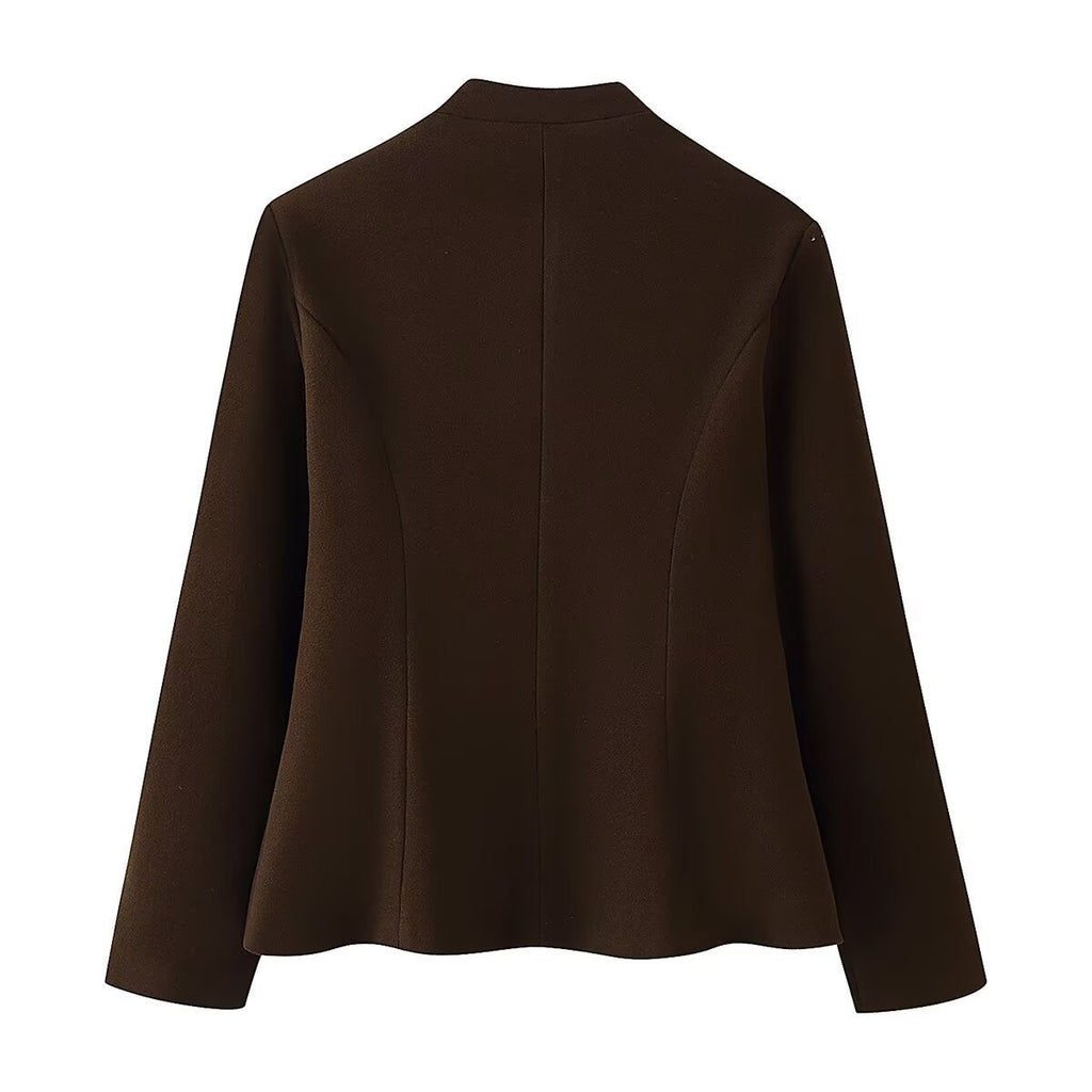 Women's Tailored Blazer with Stand Collar and Decorative Gold Buttons Fashion Glam