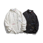 Men's Loose Button-Down Shirt with Multicolored Embroidery and Chest Pocket Fashion Glam
