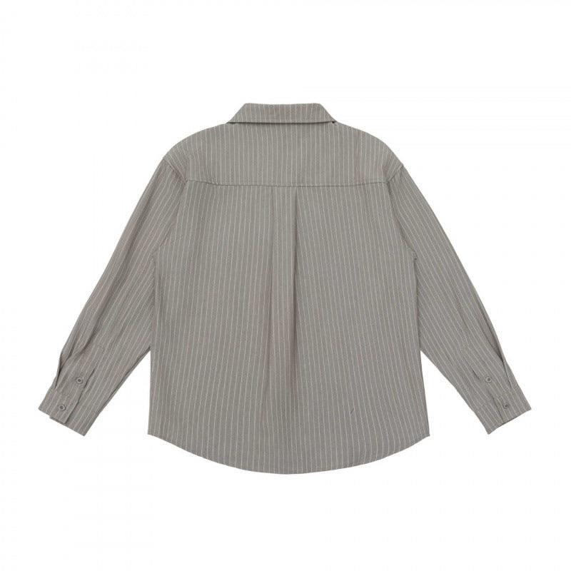 Unisex Boxy Shirt Jacket with Lapel Collar, Chest Pocket and Fine Pinstripe Fashion Glam