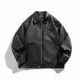 Unisex Boxy Faux Leather Blouson Jacket with Shirt Collar, Diagonal Chest Zip and Snap Hem Fashion Glam