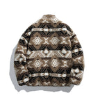 Unisex teddy fleece jacket in tribal pattern with stand-up collar and continuous zipper Fashion Glam