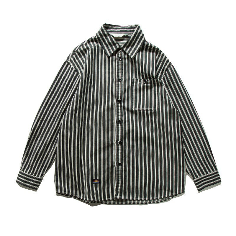 Unisex Oversized Shirt Jacket with Vertical Stripes, Boxy Cut and Chest Pocket Fashion Glam