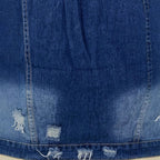 Women's Oversize Longline Denim Jacket with Distressed Details and Flap Pockets Fashion Glam
