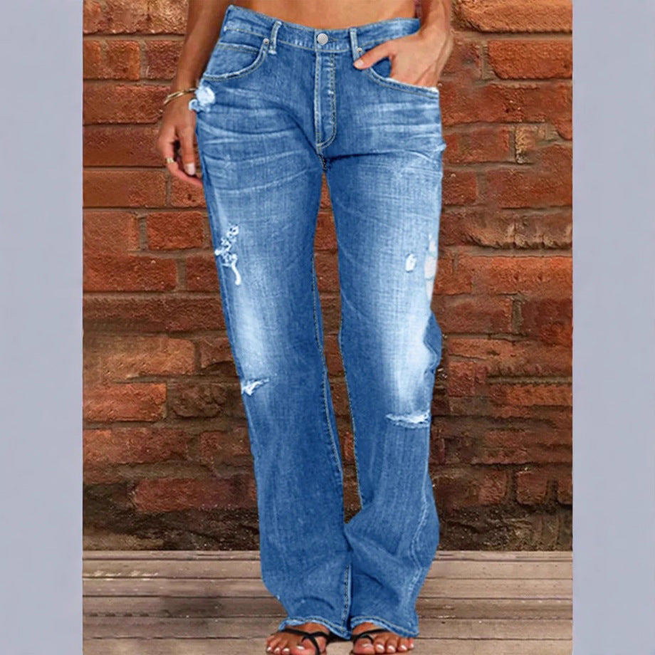 Women's casual loose denim pants in baggy style with distressed rips Fashion Glam