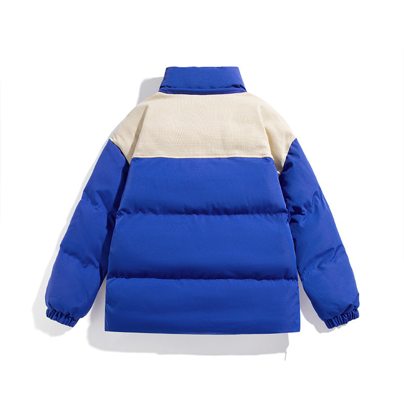 Men's Padded Oversize Quilted Jacket with High Stand-Up Collar and Contrasting Shoulder Panel Fashion Glam
