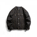 Men's Round Neck Denim Jacket in Boxy Cut with Contrast Stitching and Flap Pockets Fashion Glam