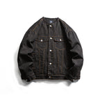 Men's Round Neck Denim Jacket in Boxy Cut with Contrast Stitching and Flap Pockets Fashion Glam