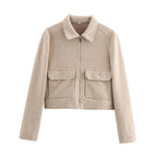 Women's short boxy wool jacket with full zip and patch pockets Fashion Glam