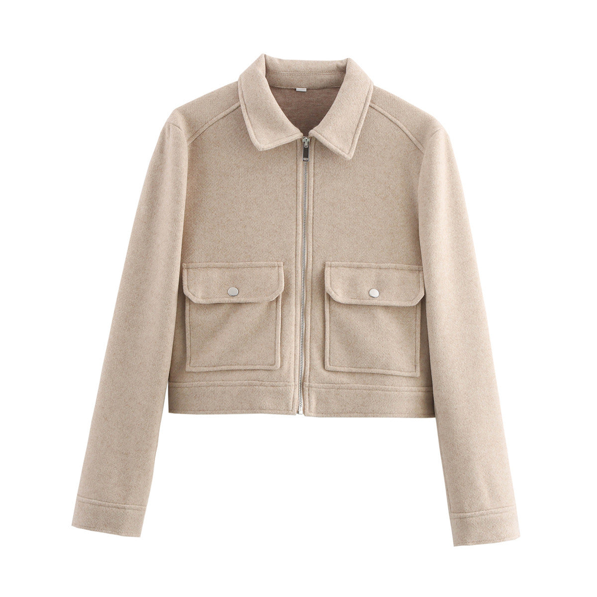 Women's short boxy wool jacket with full zip and patch pockets Fashion Glam