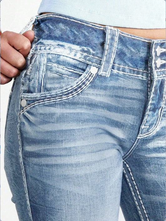 Women tight High-Waist Skinny Jeans with visible contrast stitching Fashion Glam